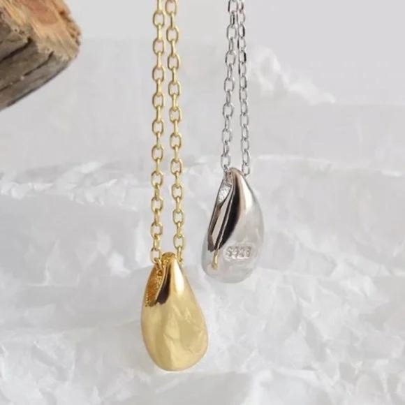 “18” NEW GOLD WATER DROP 925 STERLING SILVER NECKLACE - Picture 3 of 3